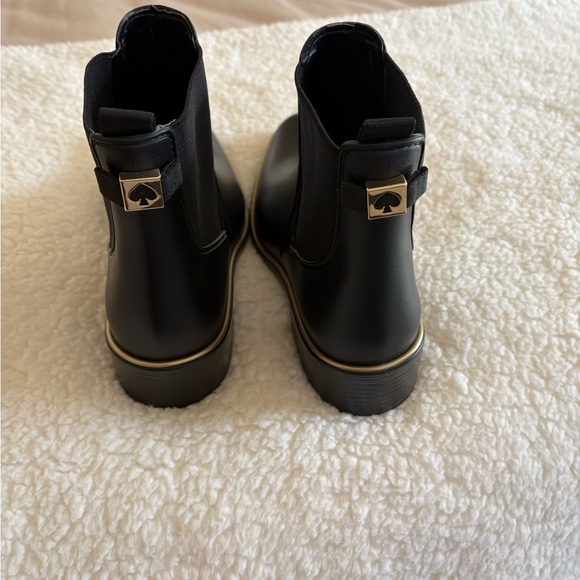 Kate Spade Black Ankle Booties with Gold Trim - Picture 3 of 5